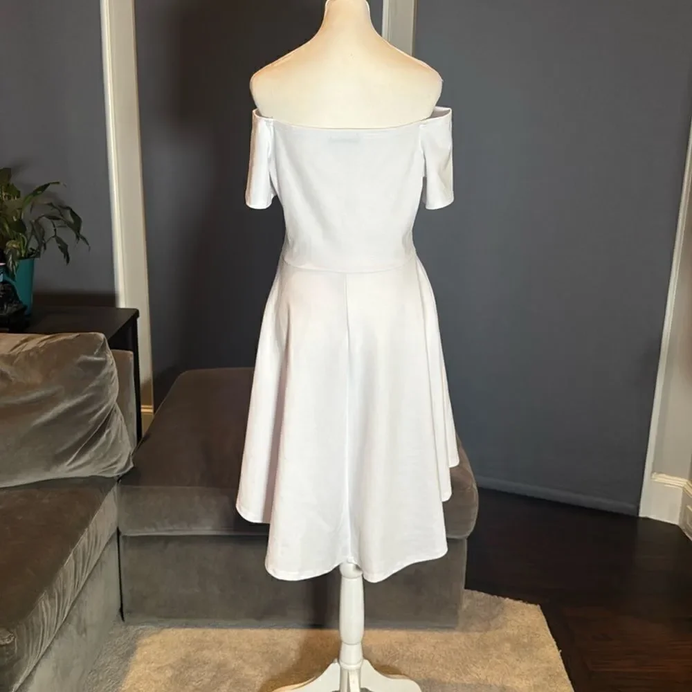 Sarin Matthew’s Women’s White Off The Shoulder High Low Dress Size M